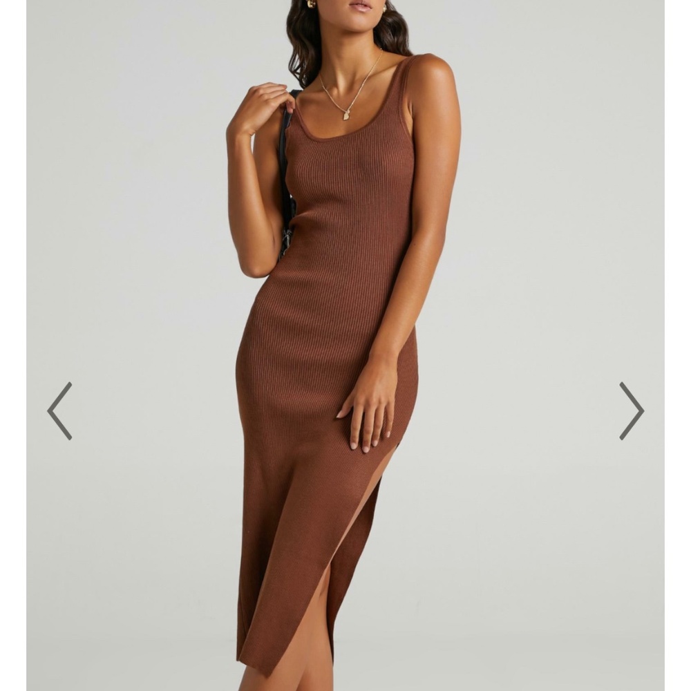 Showpo twist back dress midi dress in chocolate brown, size 6